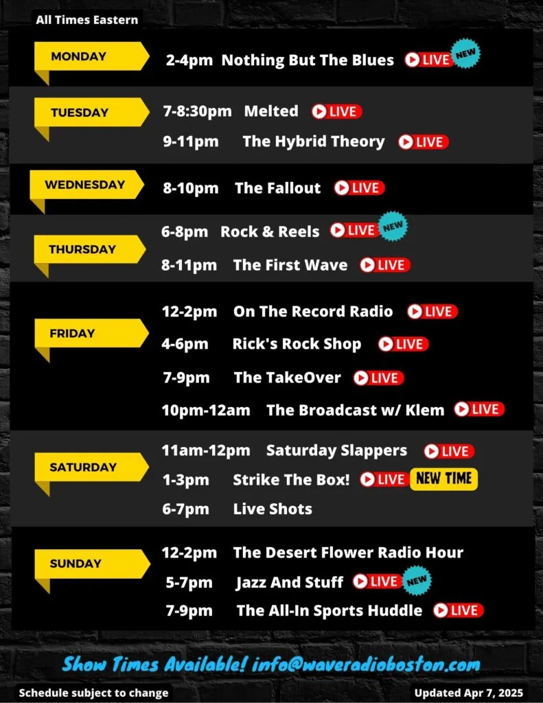 WaveRadio Boston program schedule updated April 7, 2025