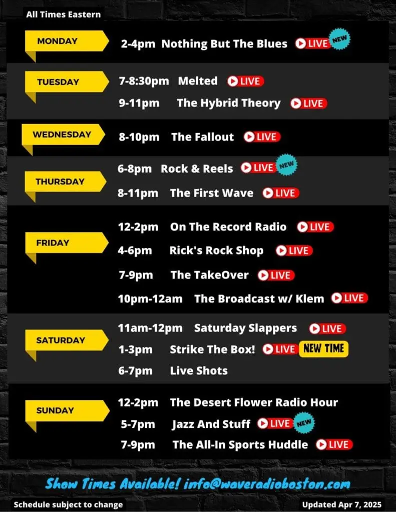 WaveRadio Boston program schedule updated April 7, 2025