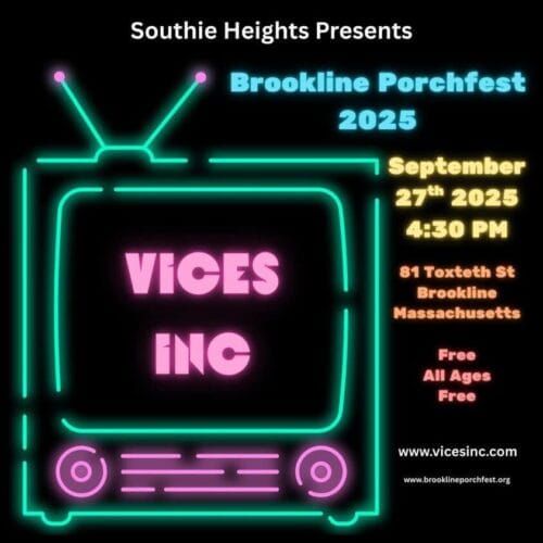 Vices Inc is playing in Brookline, MA Porchfest on 9/27/2025 at 4:30pm