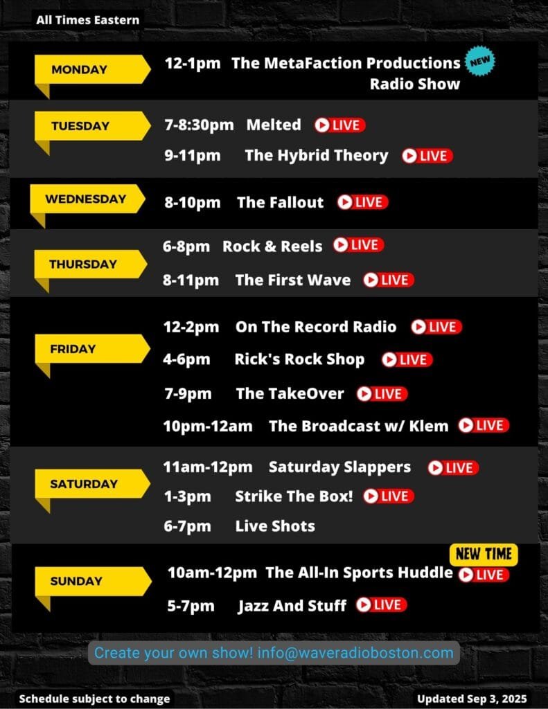 WaveRadio Boston program schedule updated September 3, 2025