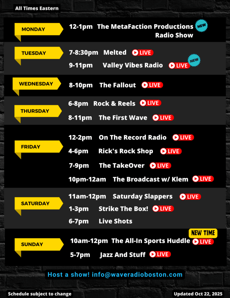 WaveRadio Boston program schedule updated October 223, 2025